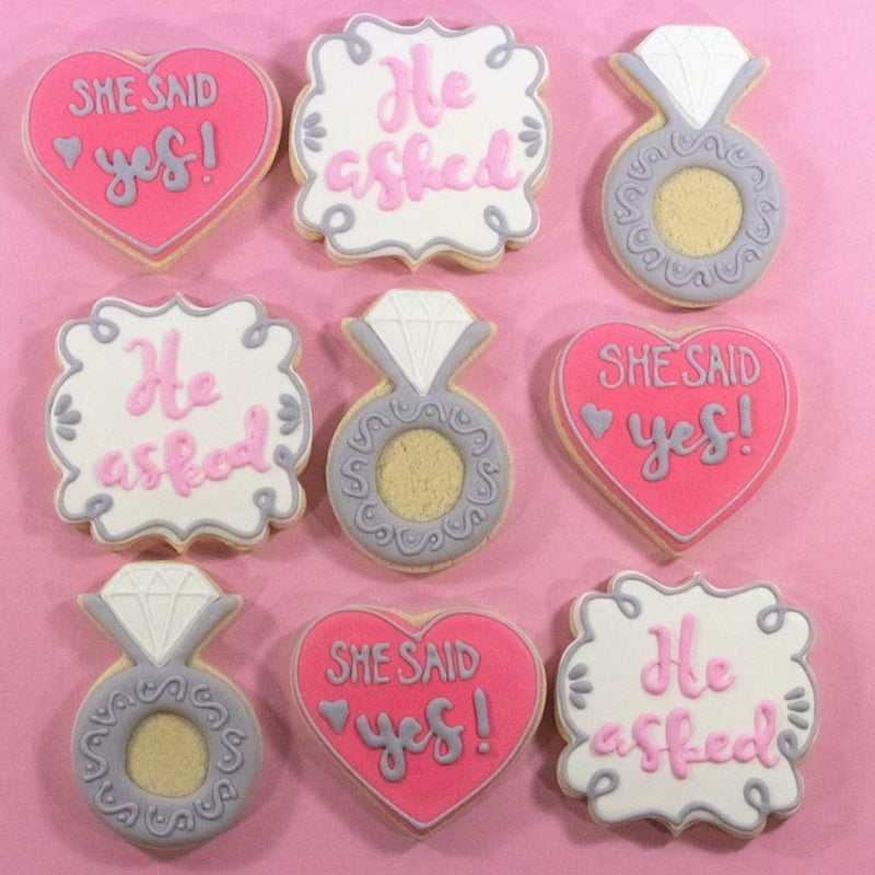 Maykito Wedding Cookie Cutter Set-7 Piece-3 Inches-Heart, Diamond Ring, Wedding Cake,Wedding Dress, Rectangle, Square and Oval Plaque Cookie Cutters Molds for Bridal Shower Engagement - Image 4